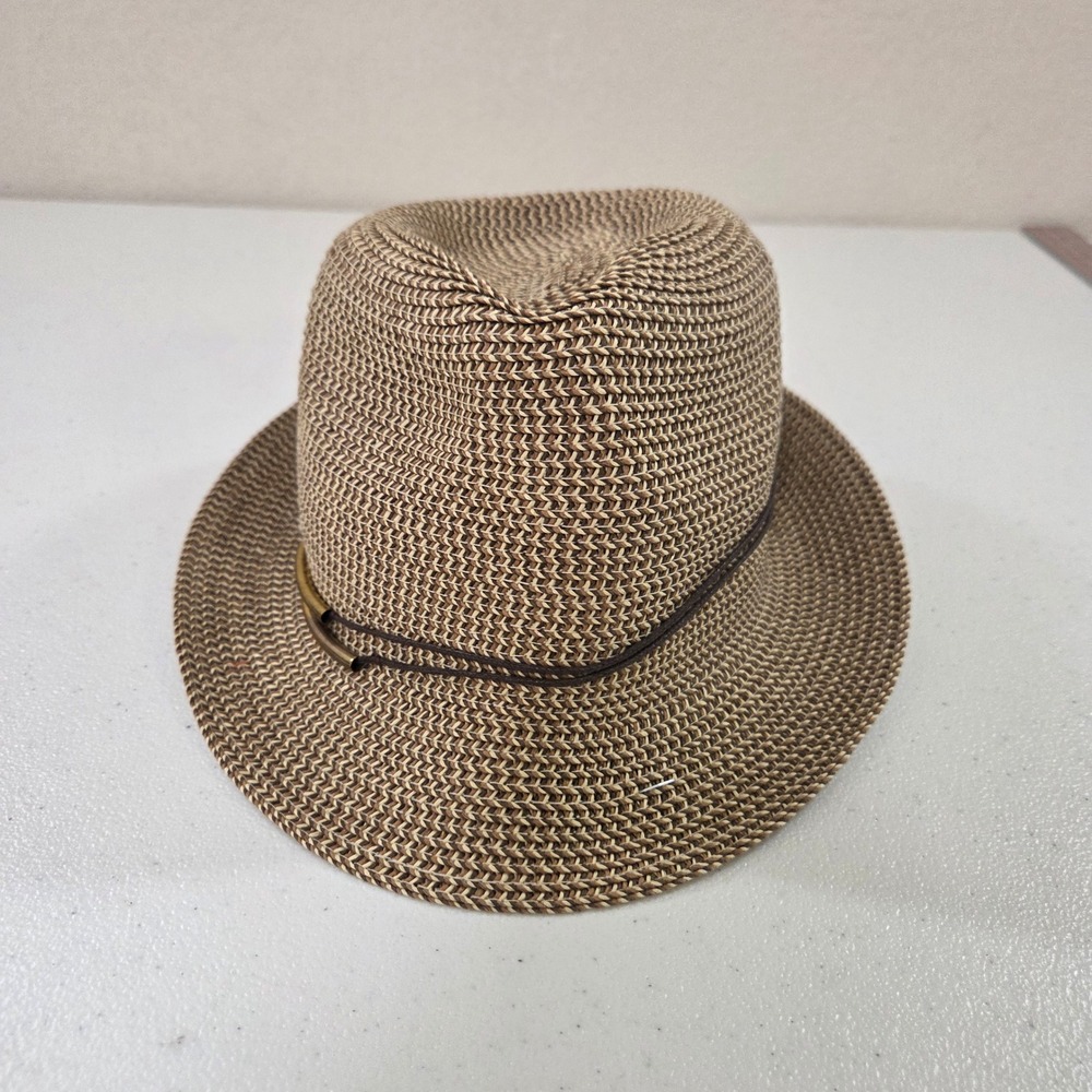 Men's Tan Woven Straw Fedora with Dark Band Accent